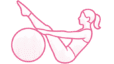 Logo de una mujer practicando pilates en labranza con una pelota, demostrando su fuerza y equilibrio. La imagen tiene un estilo artístico y caricaturesco que le da un toque lúdico a la escena.