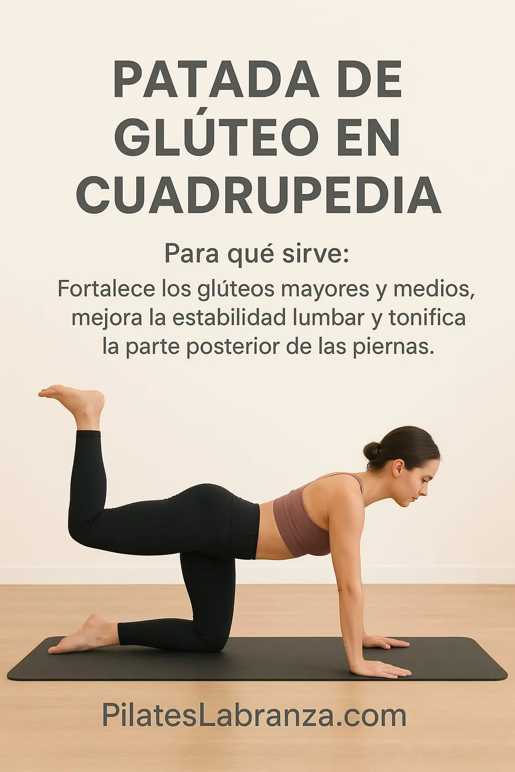 Mujer realizando patada de glúteo en posición cuadrúpeda para tonificar glúteos y piernas