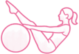 Logo de una mujer practicando pilates en labranza con una pelota, demostrando su fuerza y equilibrio. La imagen tiene un estilo artístico y caricaturesco que le da un toque lúdico a la escena.